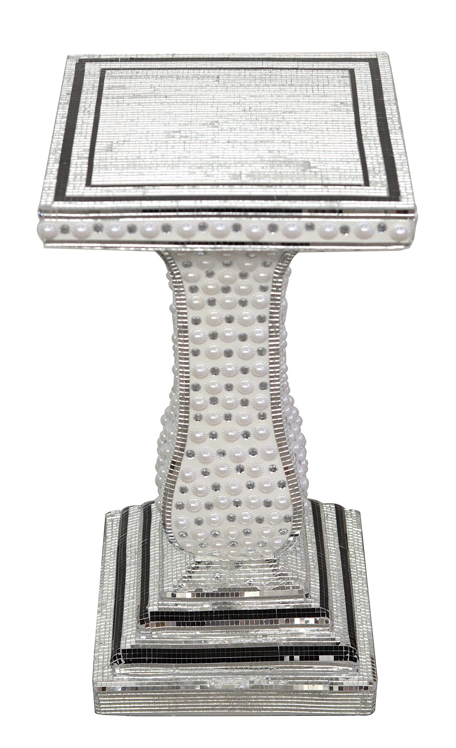 23.5" H New White Pearl Silver Pedestal Accent Table Hollywood Regency